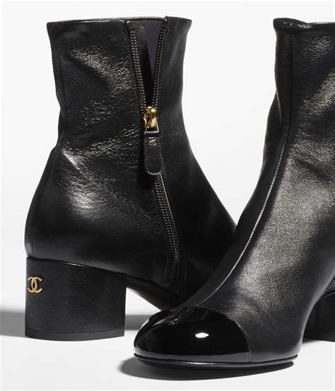 Short Boots Stretch Lambskin & Patent Calfskin Black